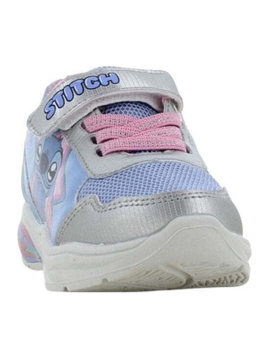 Lilo & Stitch Παιδικά Sneakers Ανατομικά με Σκρατς & Φωτάκια Ασημί