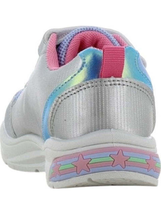 Lilo & Stitch Παιδικά Sneakers Ανατομικά με Σκρατς & Φωτάκια Ασημί