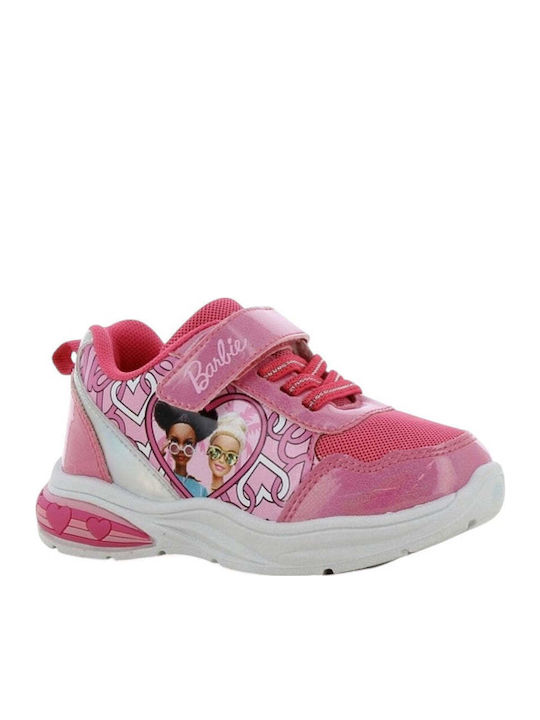 Barbie Παιδικά Sneakers Ανατομικά με Σκρατς & Φωτάκια Φούξια