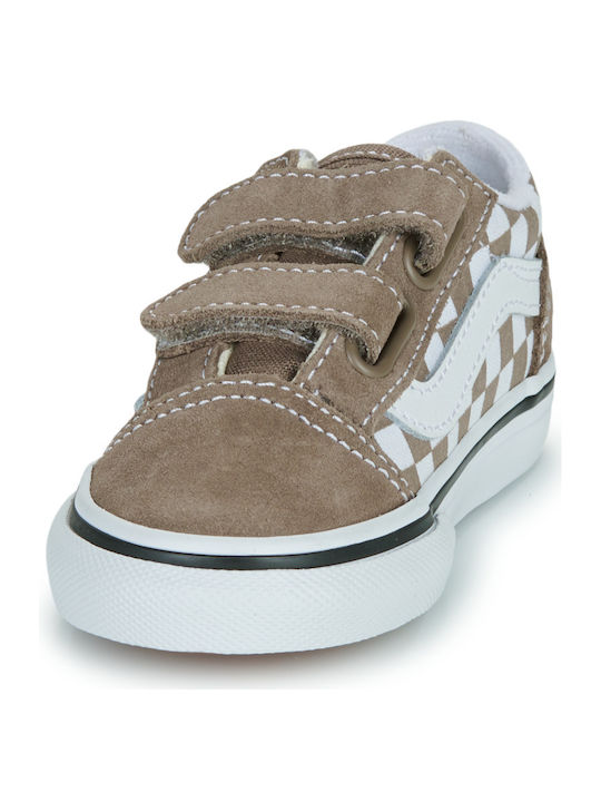 Old Skool Kids Sneakers With Hoop & Loop Closure Brown