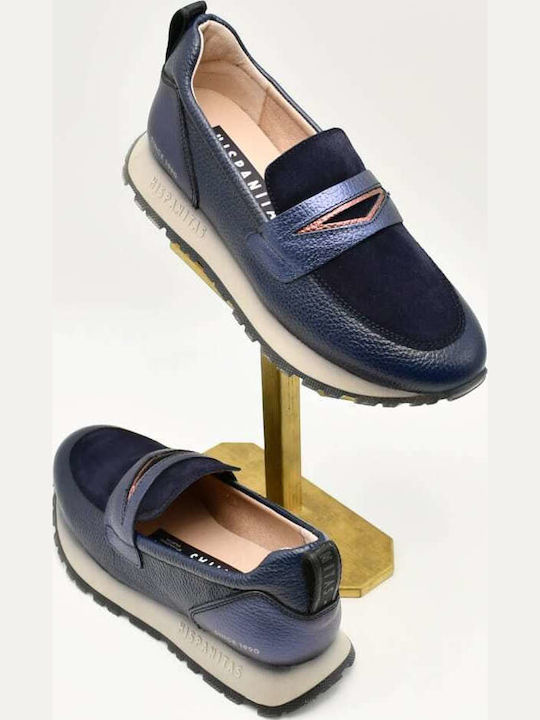 Leather Women's Loafers in Blue Color