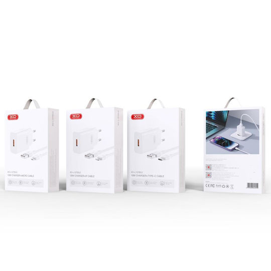 XO Φορτιστής με Θύρα USB-A και Καλώδιο micro USB 18W Λευκός (L127)