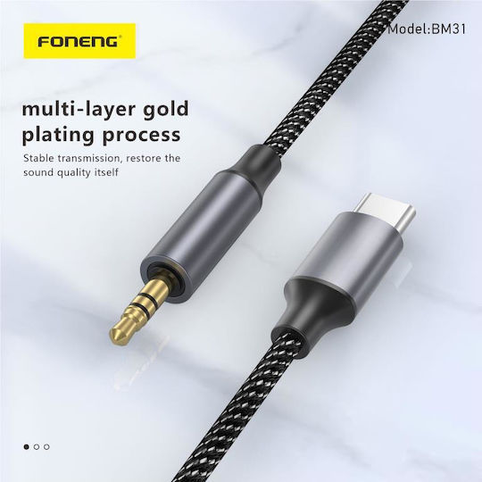 Foneng USB 2.0 Kabel USB-C männlich - 3.5mm Schwarz 1m