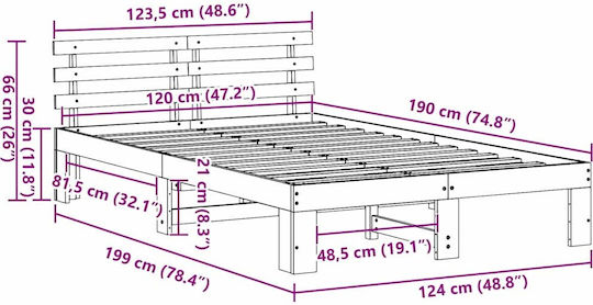 Pat pentru Copii Clasic Semi Dublu Μασίφ ξύλο πεύκου pentru Saltea 120x190cm