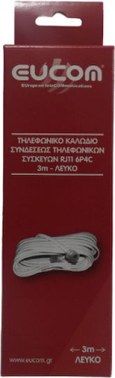 Eucom Flat Τηλεφωνικό Καλώδιο RJ11 6P4C 3m Λευκό (10-100-0038Λ-Μ)