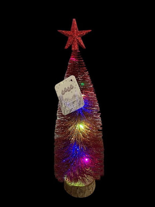 cu lumină LED Decorațiune de Crăciun Lemn Braduleț 32cm. Baterie Roșu