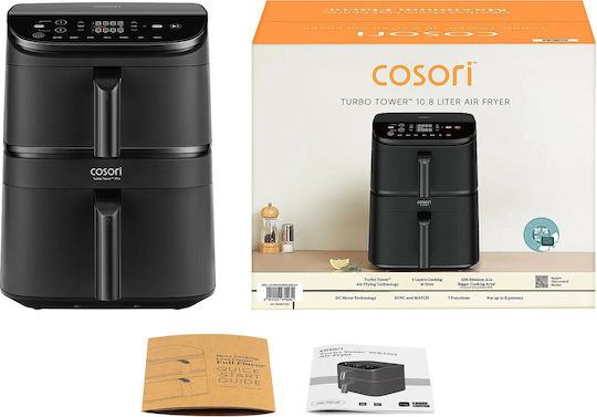 Cosori Turbo Tower Air Fryer with Double Detachable Bucket 10.8lt Black