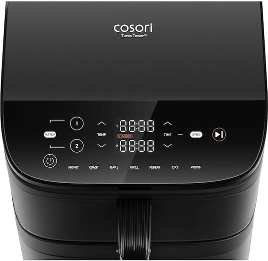 Cosori Turbo Tower Air Fryer with Double Detachable Bucket 10.8lt Black