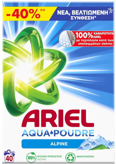 Ariel Aqua Poudre Laundry Detergent Powder with Fragrance Alpine 2.6kg (40 Measuring Cups)