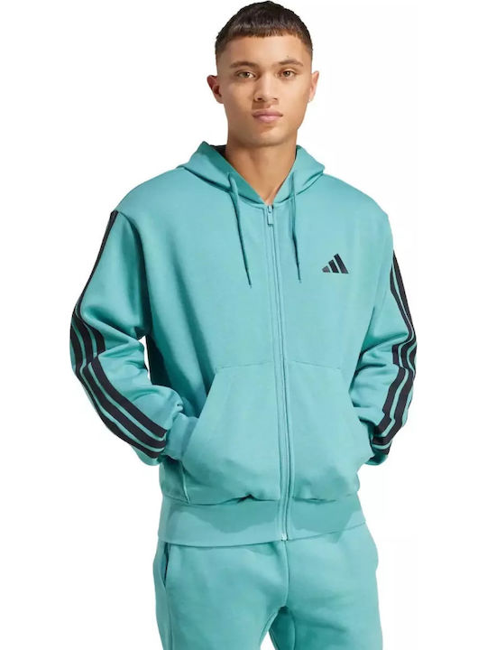 Essentials 3-stripes Ζακέτα με Κουκούλα Πετρόλ