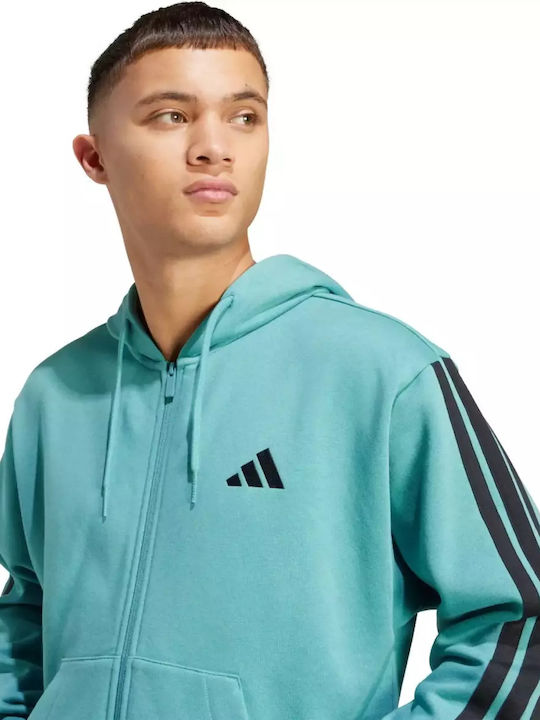 Essentials 3-stripes Ζακέτα με Κουκούλα Πετρόλ