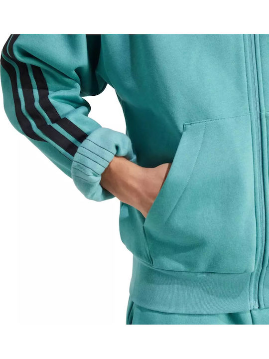 Essentials 3-stripes Ζακέτα με Κουκούλα Πετρόλ