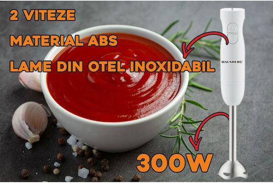 Hausberg Blender De Mână Cu Tijă Din Inox 300W Alb