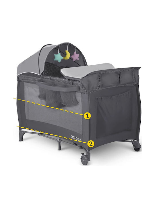 Ricokids Παρκοκρέβατο 2 Επιπέδων με Στρώμα Γκρι 65x125cm