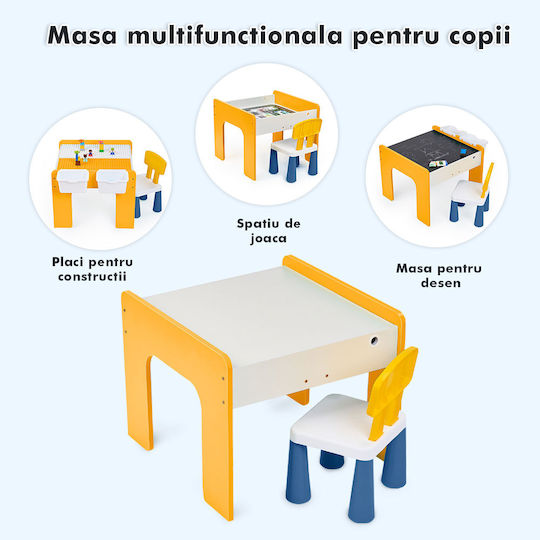 Set Masă cu Scaune pentru Copii pentru Desen Galben