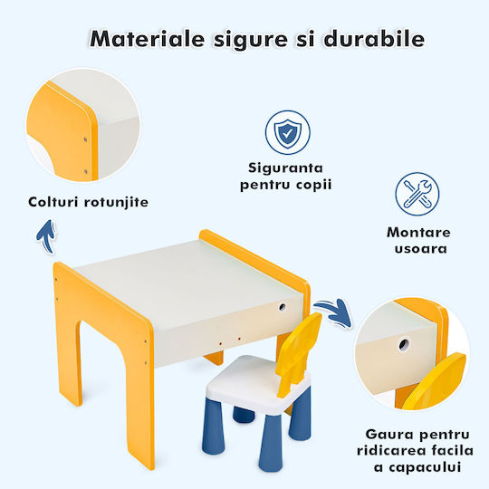 Set Masă cu Scaune pentru Copii pentru Desen Galben