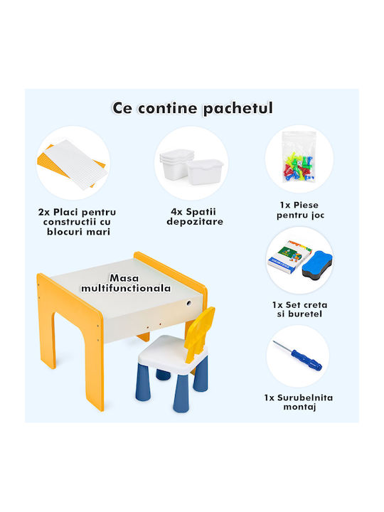 Set Masă cu Scaune pentru Copii pentru Desen Galben