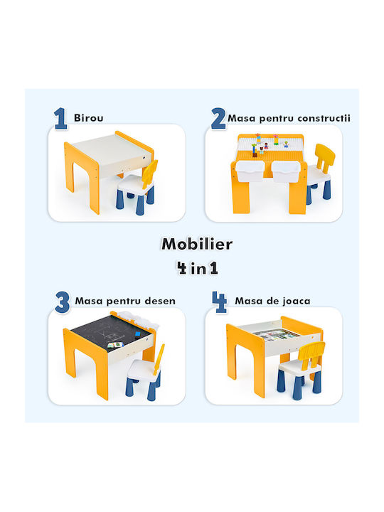 Set Masă cu Scaune pentru Copii pentru Desen Galben