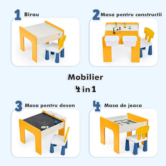 Set Masă cu Scaune pentru Copii pentru Desen Galben