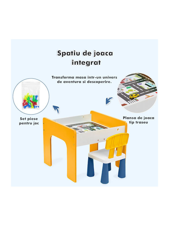 Set Masă cu Scaune pentru Copii pentru Desen Galben