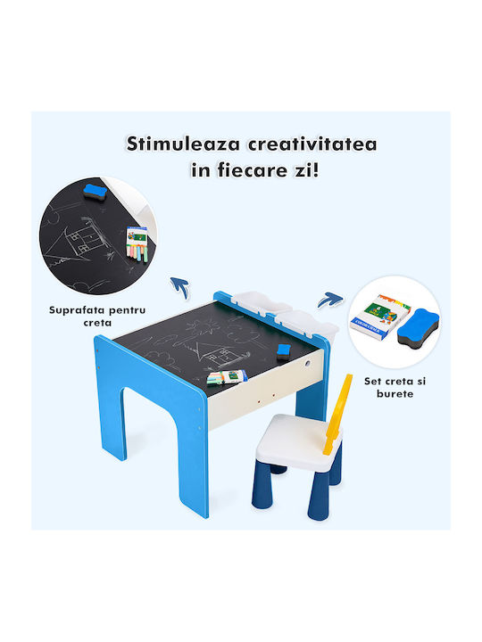 Set Masă cu Scaune pentru Copii pentru Desen Albastru deschis