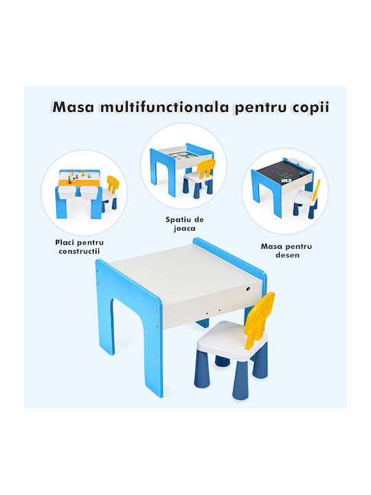 Set Masă cu Scaune pentru Copii pentru Desen Albastru deschis