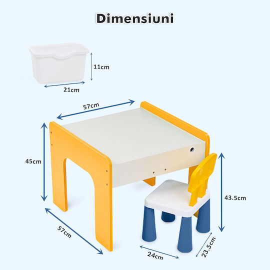 Set Masă cu Scaune pentru Copii pentru Desen Galben
