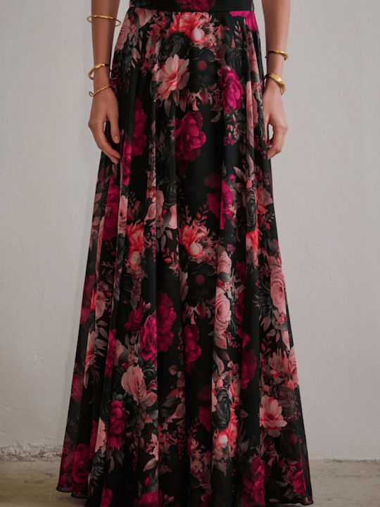 Hoch tailliert Maxi Rock Blumen Mehrfarbig