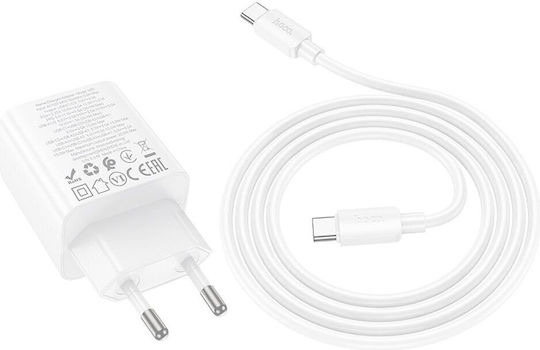 Hoco Φορτιστής με 2 Θύρες USB-A και 2 Θύρες USB-C και Καλώδιο USB-C - USB-C 20W Power Delivery Λευκός (N55 Fundador)