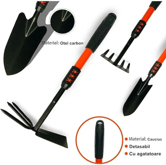 Set 4 Unelte de Grădină Mâner Extensibil Antiderapant Metal Ușor de Folosit de Depozitat Roșu Negru