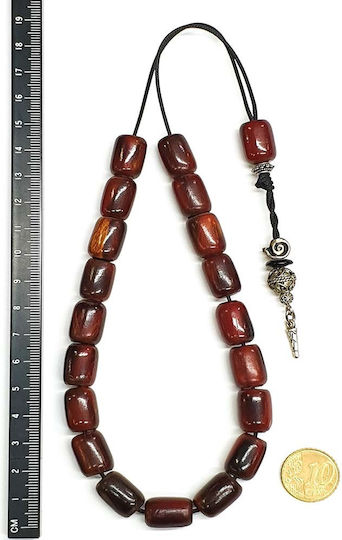 Roloi Komboloi Horn Worry Beads with 19 Beads Burgundy 34cm