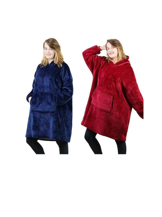 Set Hoodie Huggle Ultra Plush Hoodie Albastru Roșu Unisex 2 Bucăți Universal