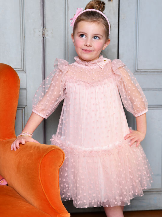 Mädchenkleid Langärmelig Tüll Rosa