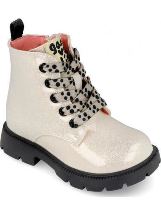 Anatomical Leather Kids Boots with Zipper Beige