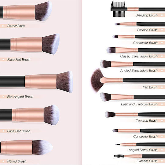 Bestope Professional Makeup Brush Set for Eye Shadow with Synthetic Bristle 16 Pieces