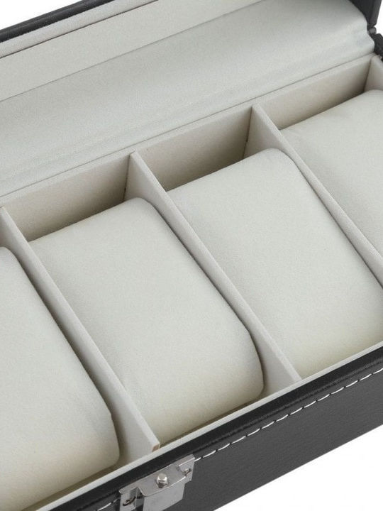 Storage Box Watches 6 Compartments Soft Detachable Cushions Made Eco-leather Black Cream