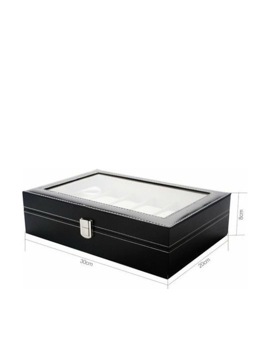 Storage Box Watches 12 Compartments Detachable Soft Cushions Made Eco Leather Black Cream