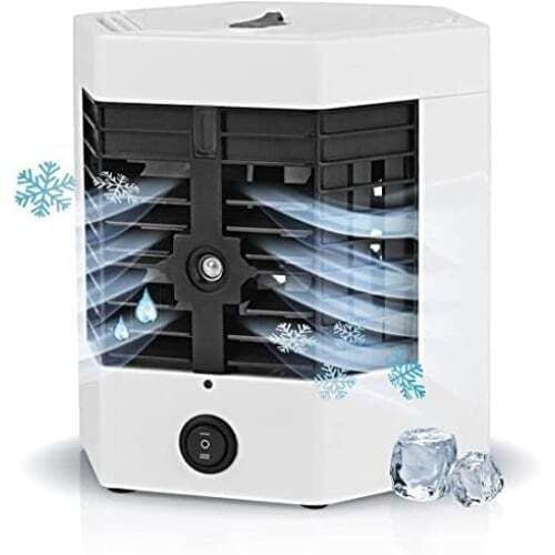 Mini aparat de aer condiționat portabil cu mâner USB alimentat 3 setări de viteză filtru detașabil rezervor de apă 750 ml Alb Negru