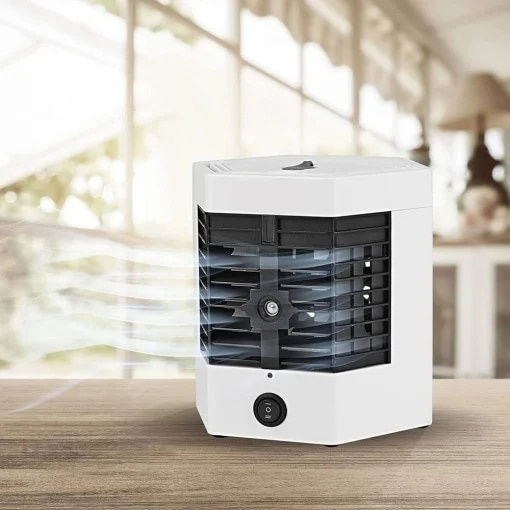 Mini aparat de aer condiționat portabil cu mâner USB alimentat 3 setări de viteză filtru detașabil rezervor de apă 750 ml Alb Negru