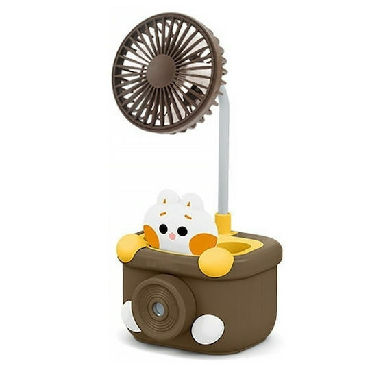 Desk Fan Pencil Holder Sharpener Funny Figurine Usb Charging Abs Brown