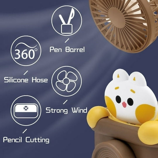 Desk Fan Pencil Holder Sharpener Funny Figurine Usb Charging Abs Brown