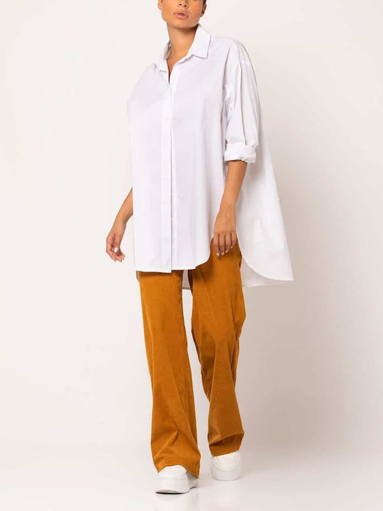 Damen Stoff Hose in Weitem Schnitt Mustard