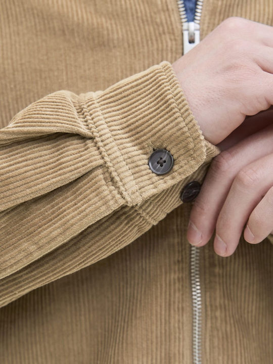 Long Sleeve Corduroy Overshirt In Wide Line Beige
