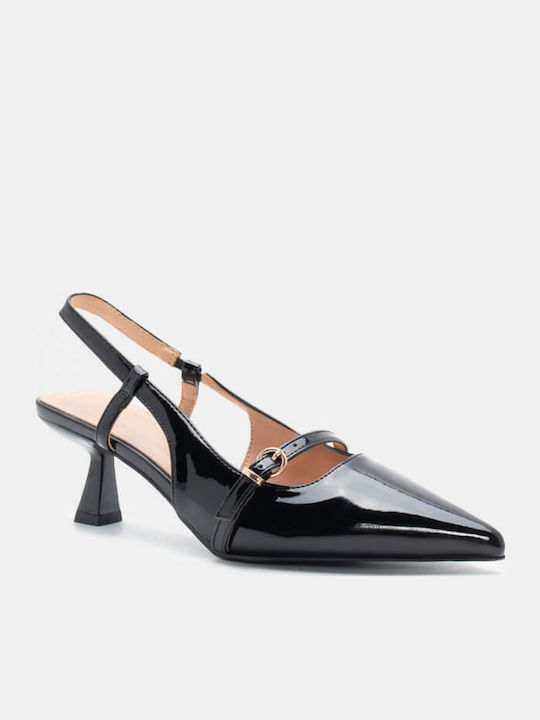 Pointed Toe Black Heels with Strap