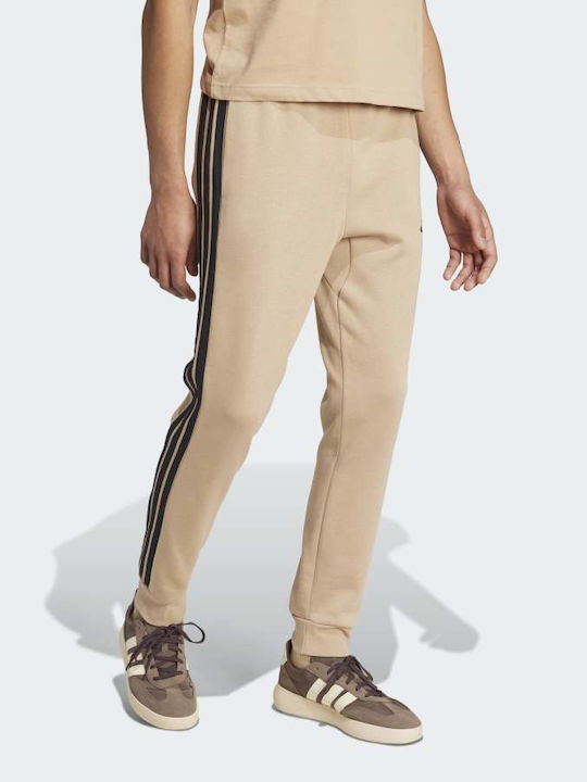 Essentials 3-stripes Παντελόνι Φόρμας με Λάστιχο Sandy Brown, Black