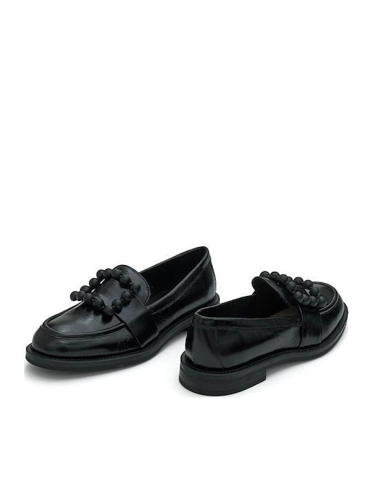 Leather Women's Loafers in Black Color