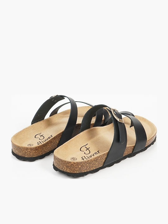 Leather Women's Flat Sandals in Black Color