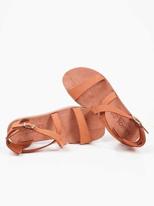 Leather Women's Flat Sandals Anatomic in Orange Color