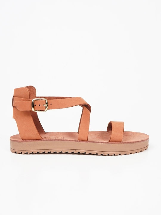 Leather Women's Flat Sandals Anatomic in Orange Color