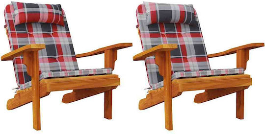 vidaXL Garden Chair Cushions with Backrest Red Checkered 2 Pieces 58x77cm